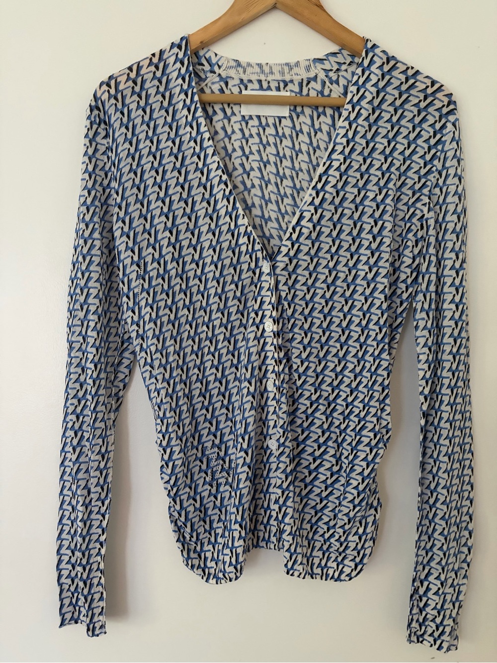 Zadig & Voltaire Blue and White Knit Cardigan with Black Accents